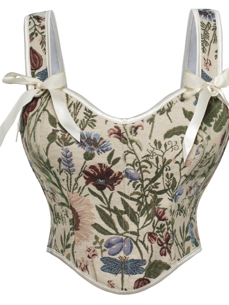 Floral Corset Top Sweetheart Neckline Zipper